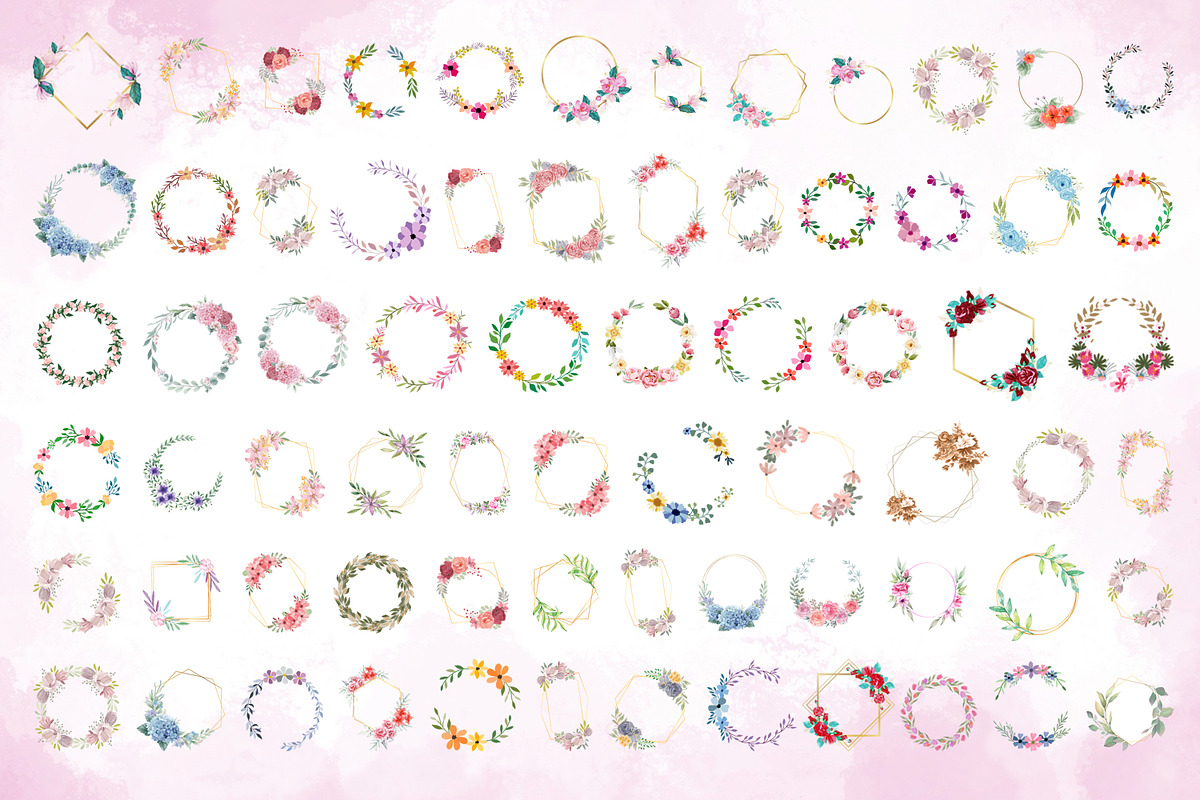 Watercolor Flower Frame Bundle, a Decorative Illustration by Digital Studio (Photo 1 of 3)