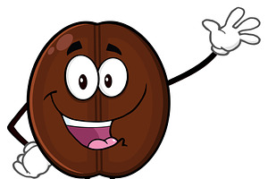 Happy Coffee Bean Character Waving