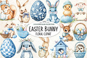 Easter Bunny Floral Clipart, an Illustration by Watercolor design (Thumbnail 1 of 4)