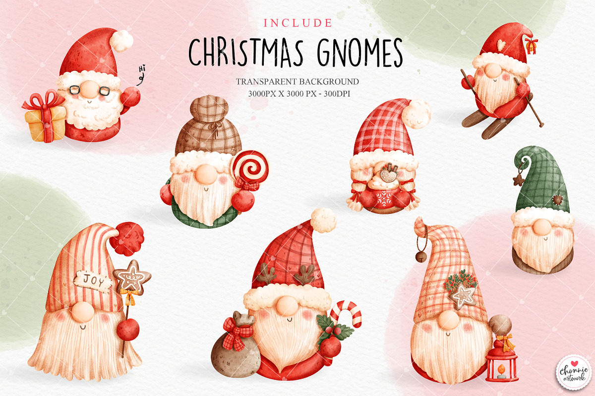 Christmas gnome clipart, an Illustration by Chonnieartwork (Photo 3 of 8)