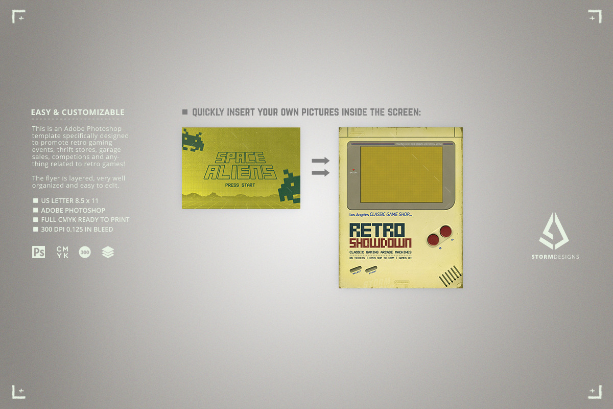 Retro Gaming 80s Handheld Flyer, a Flyer Template by Storm Pixels (Photo 3 of 3)
