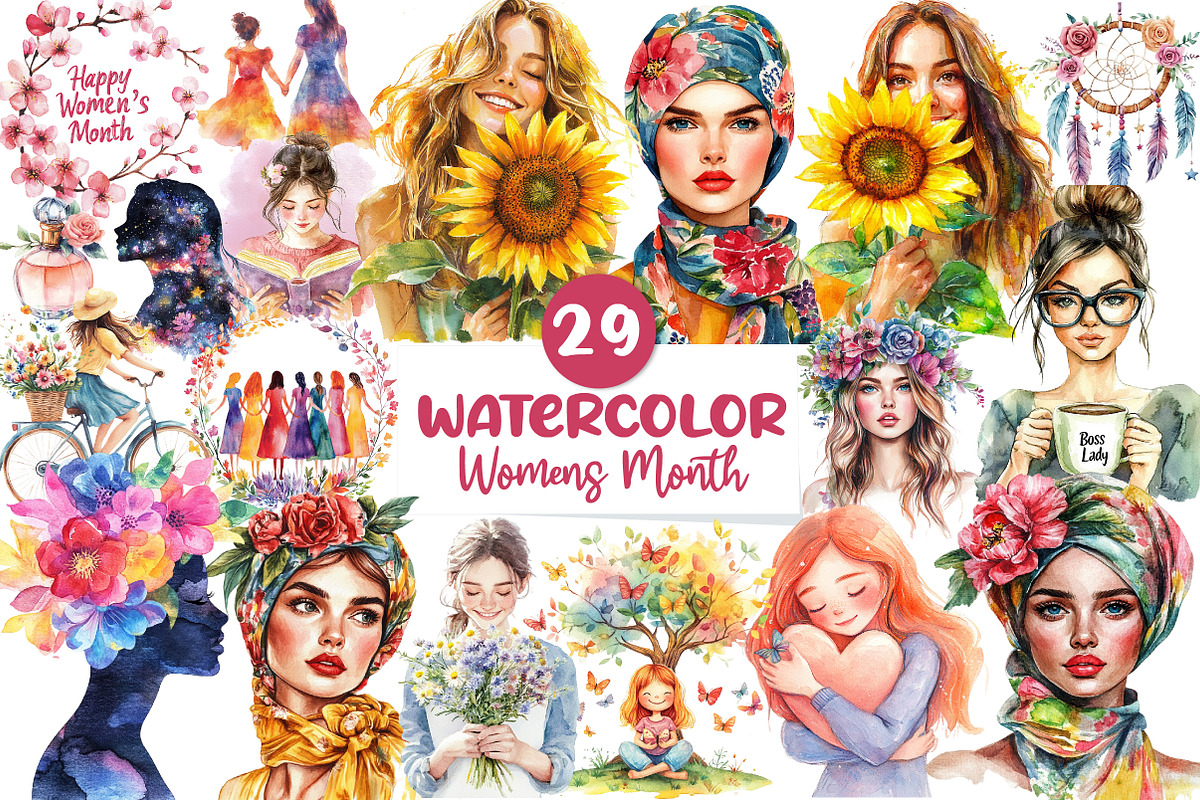 Cute Womens Month Clipart, an Illustration by CreationArt (Photo 1 of 5)