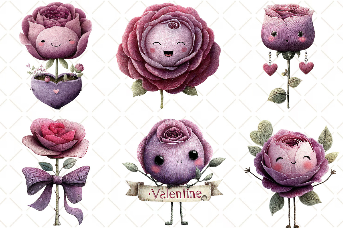 Quirky Valentine Rose Flower Clipart, an Illustration by Black Bird Studio (Photo 4 of 6)