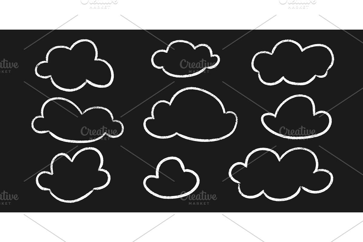 Kid chalk cloud doodles set - hand, an Object Illustration by YuliiaOsadcha
