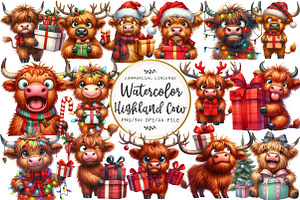 Christmas Highland Cow Clipart, an Illustration by OK Design