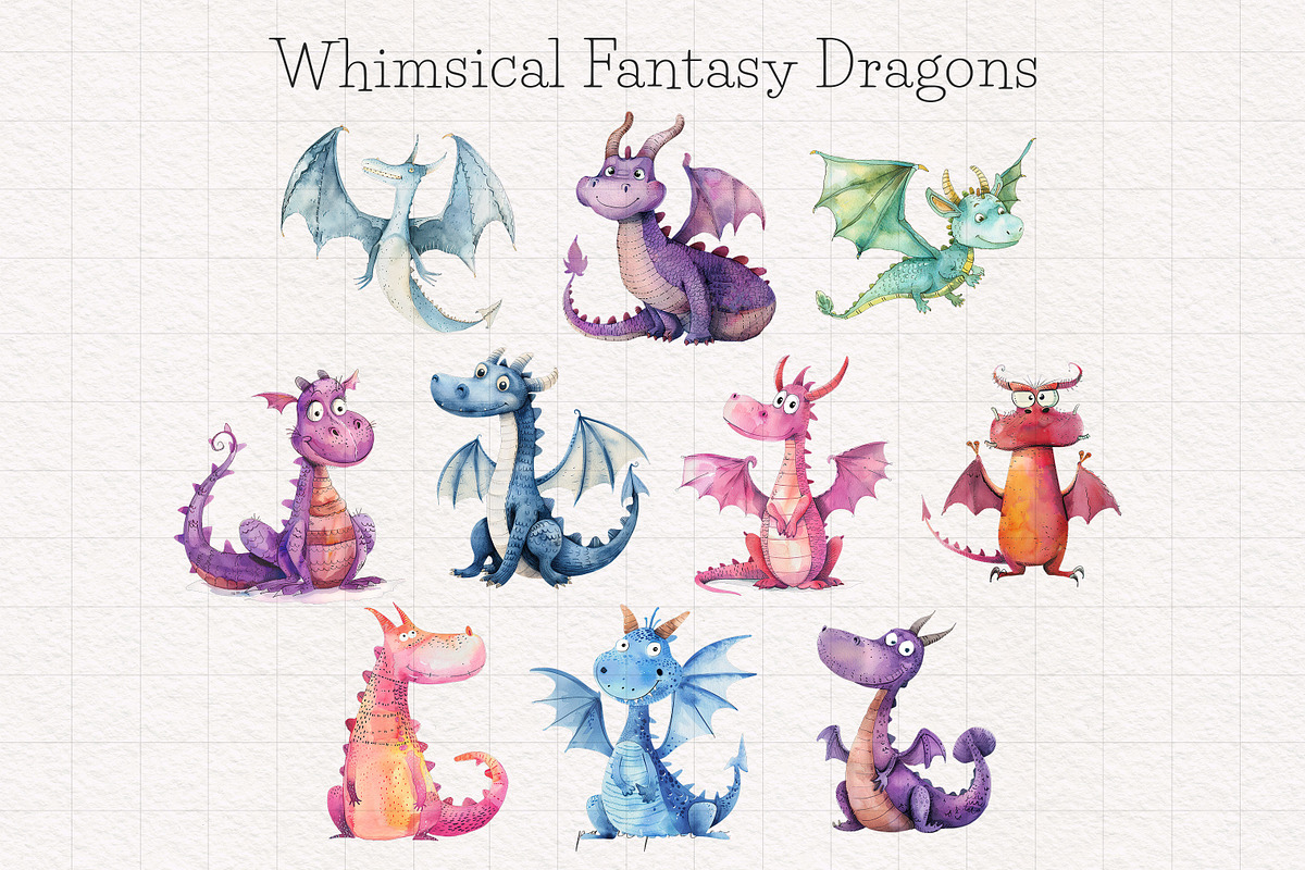 Quirky Dragon Clipart PNG, a Decorative Illustration by PaintPixelCo (Photo 4 of 7)