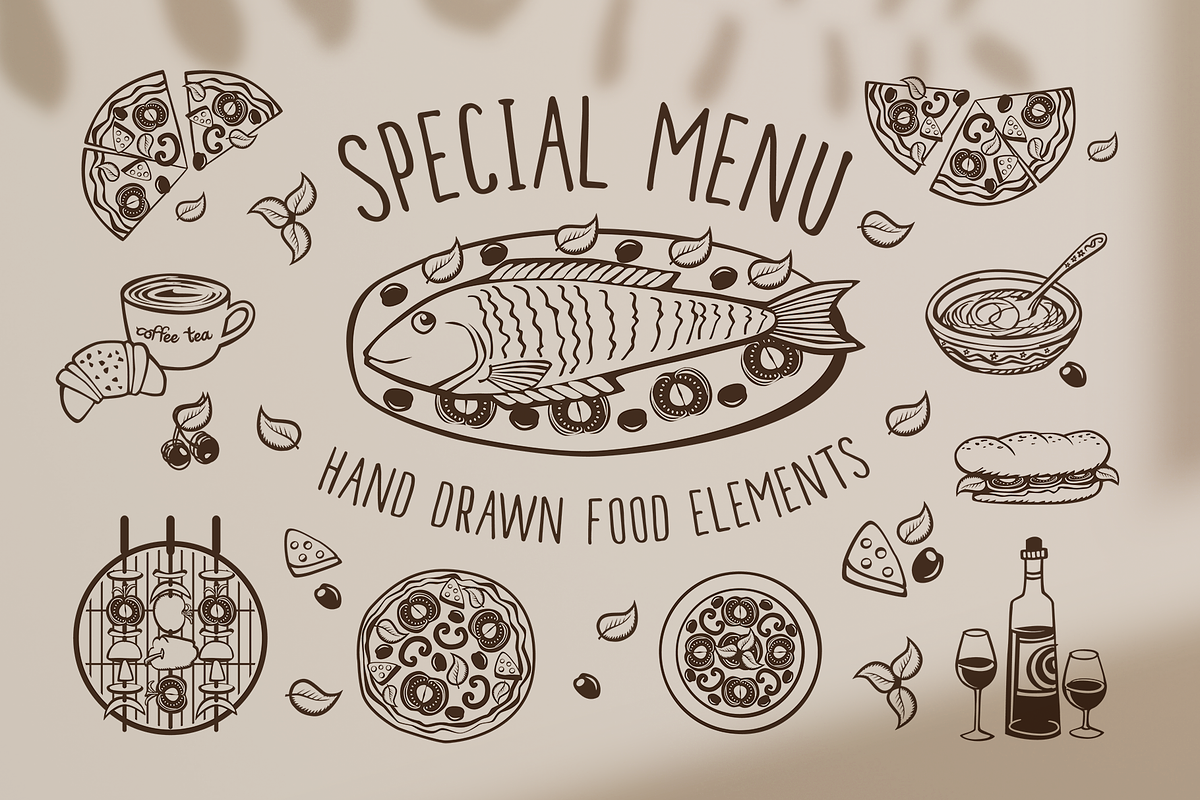 Hand drawn food elements., an Object Graphic by Tkoko vectors & patterns (Photo 1 of 12)