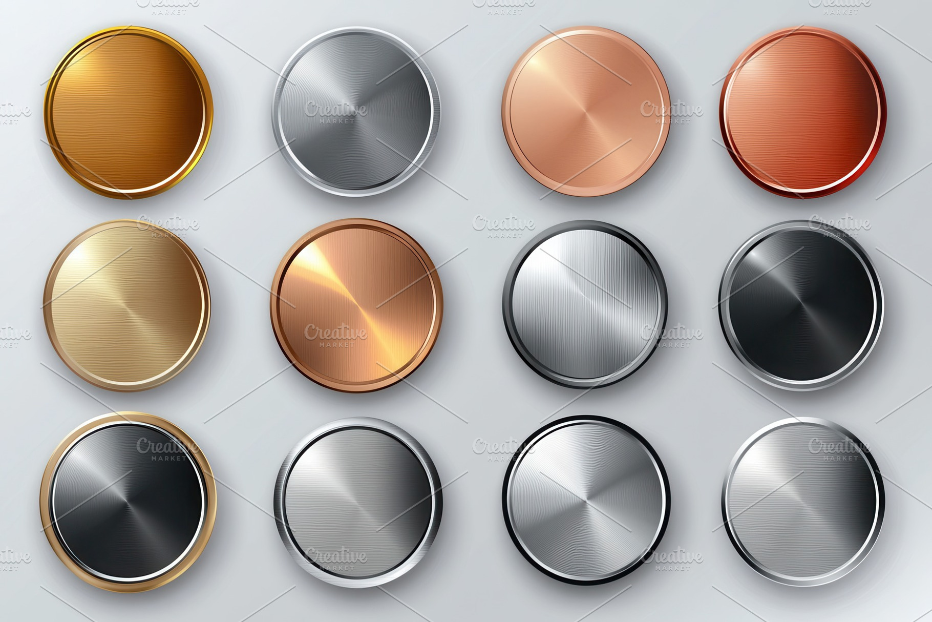 Set of shiny chrome buttons in metal, a Photo by Pavel_design