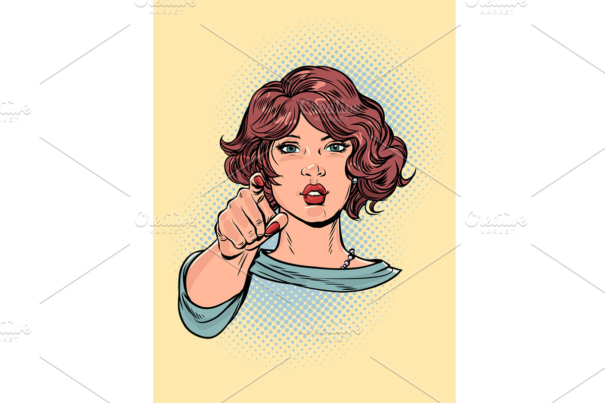 Pop Art Retro Woman points with, a Person Illustration by studiostoks