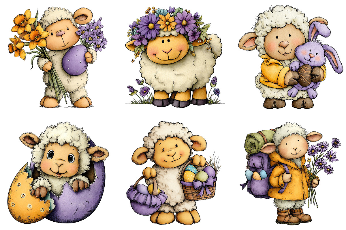 Whimsical Easter Sheep Clipart, an Illustration by Dream Creation (Photo 4 of 6)