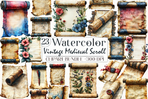 Vintage Medieval Scroll Clipart Set, an Illustration by Libby Wishes