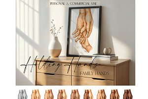 Mix Family Holding Hands Watercolor, an Illustration by EkaterinaViArt
