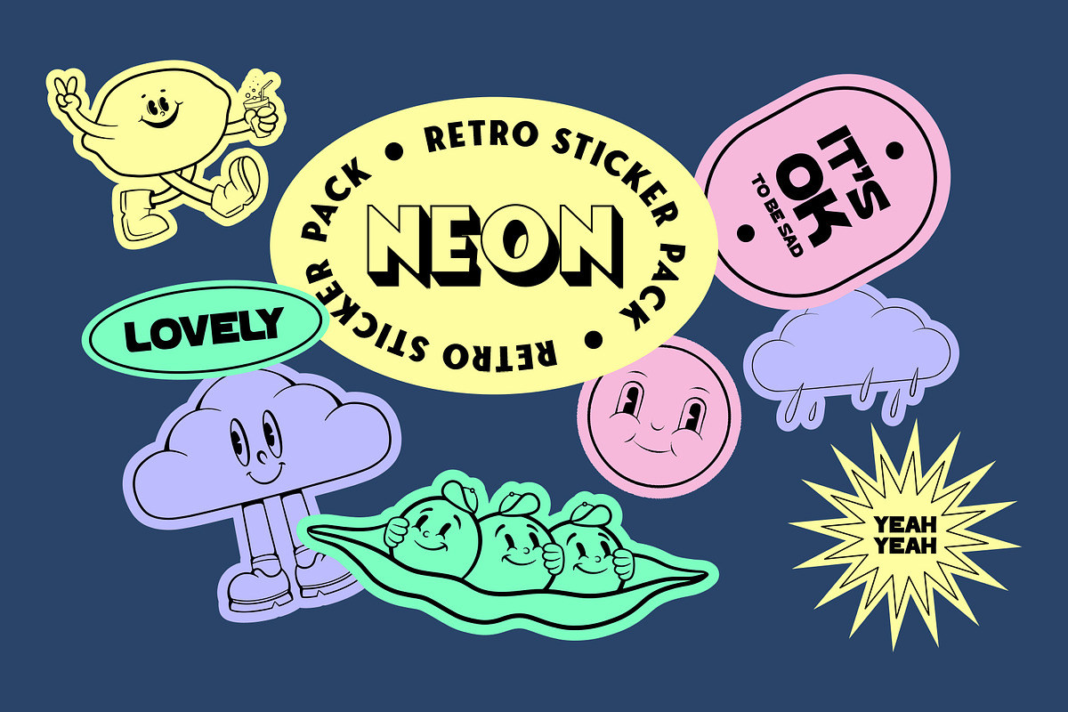 Neon - Retro Sticker Pack, an Object Graphic by Alina Sh (Photo 1 of 12)