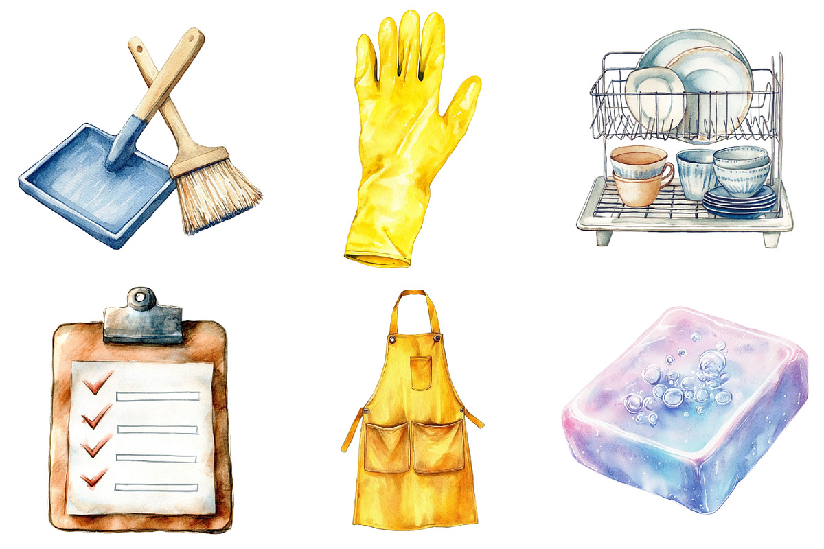 Watercolor Housekeeping Clipart, an Illustration by Daily.Designs (Photo 4 of 5)