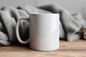 Blank mug mockup on a wooden surface, a Food & Drink Photo by MistyDay