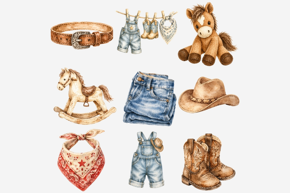 Cowboy Baby Denim Clipart Bundle, a Seasonal Illustration by Tanya Kart (Photo 5 of 6)