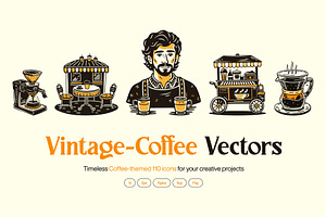 Vintage Coffee Vector Icons, a Solid Icon by Creative Stall