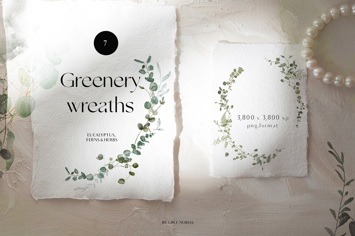 GREEN FOLIAGE - greenery & gold set, a Decorative Illustration by Grace Noboa Illustrations (Photo 4 of 10)