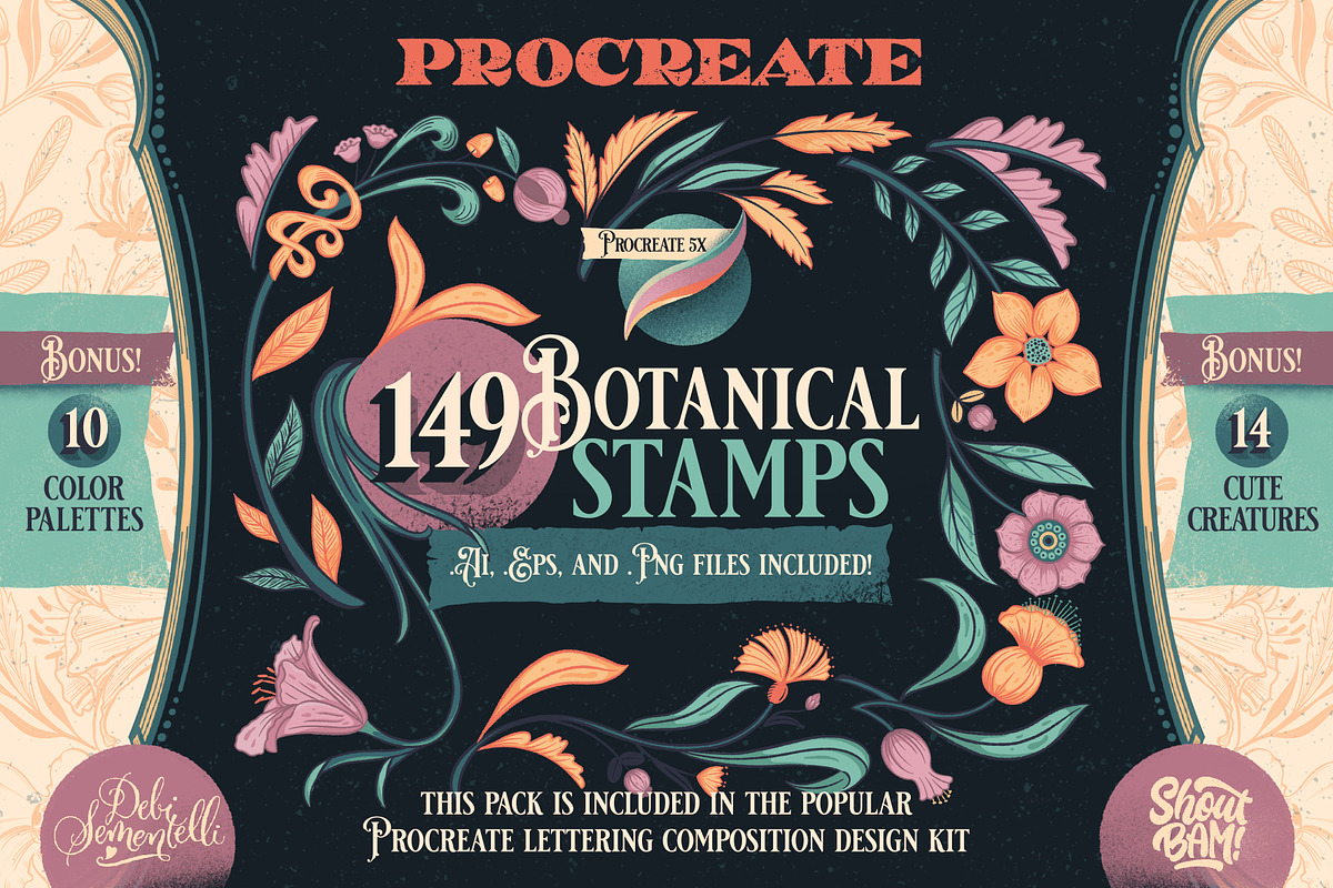 Procreate Botanical Brush Stamps, a Brush Add-On by Debi Sementelli (Photo 1 of 15)