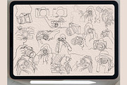 66 camera line art PROCREATE brushes, a Brush Add-On by TaKong Magics (Thumbnail 2 of 3)