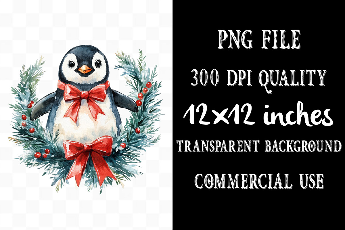 Watercolor Christmas Penguin, an Illustration by Designking (Photo 4 of 5)