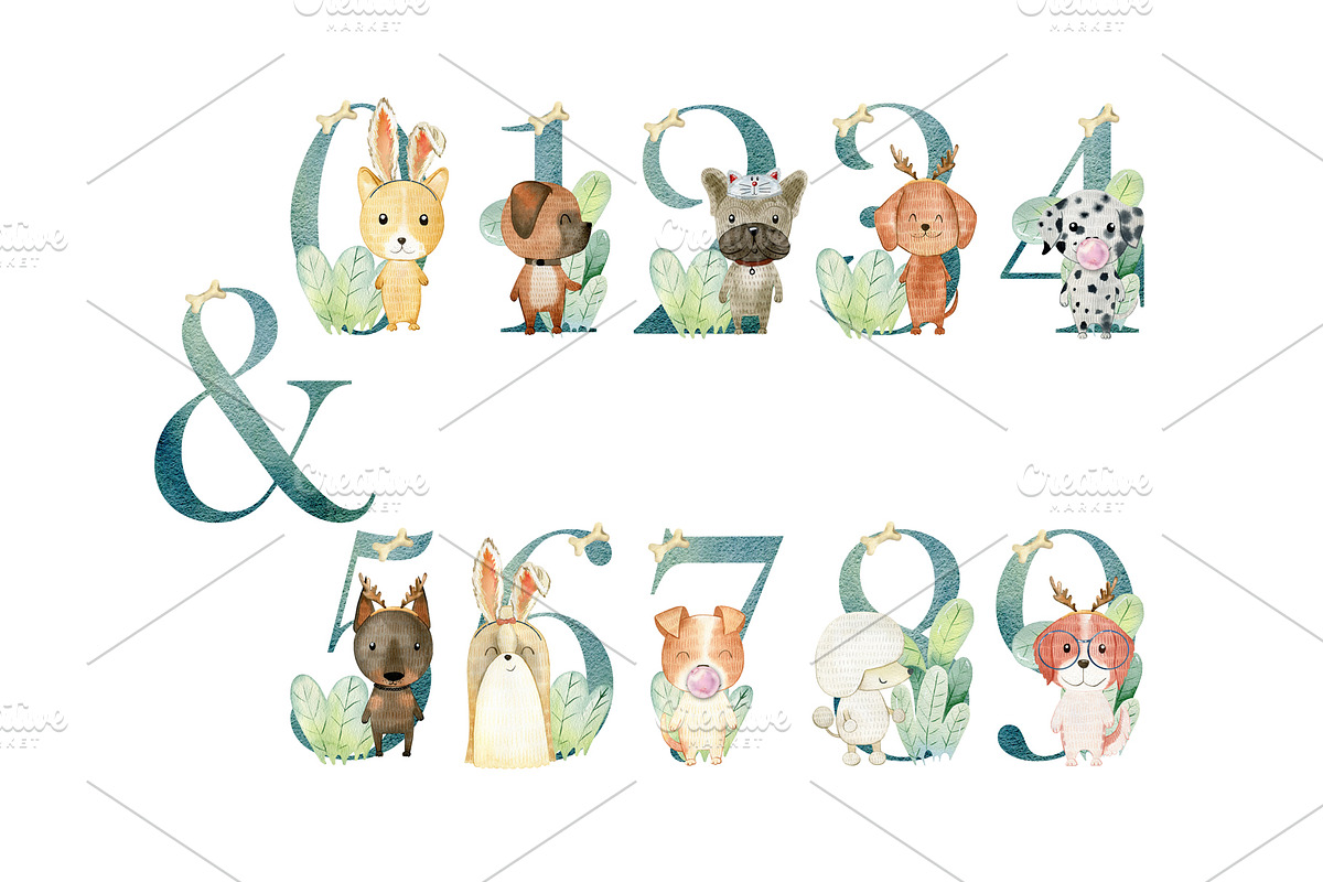 Watercolor alphabet with dogs., an Animal Illustration by TaPilipa (Photo 4 of 4)