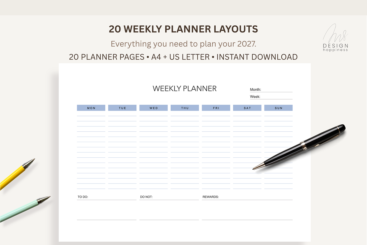 Minimalist Weekly & Goal Planner, a Stationery Template by Atthameeni (Photo 2 of 6)
