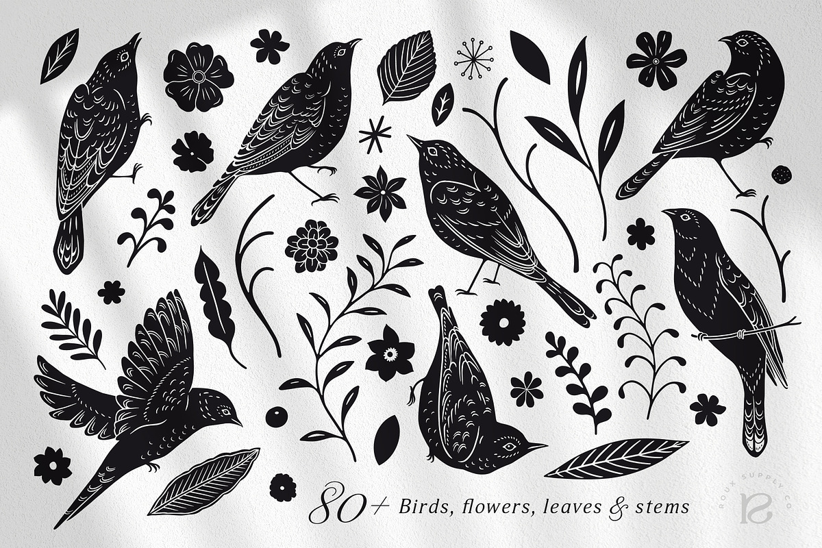 Birds & Blooms Vector Linocut Set, an Animal Illustration by rouxsupplyco (Photo 8 of 15)