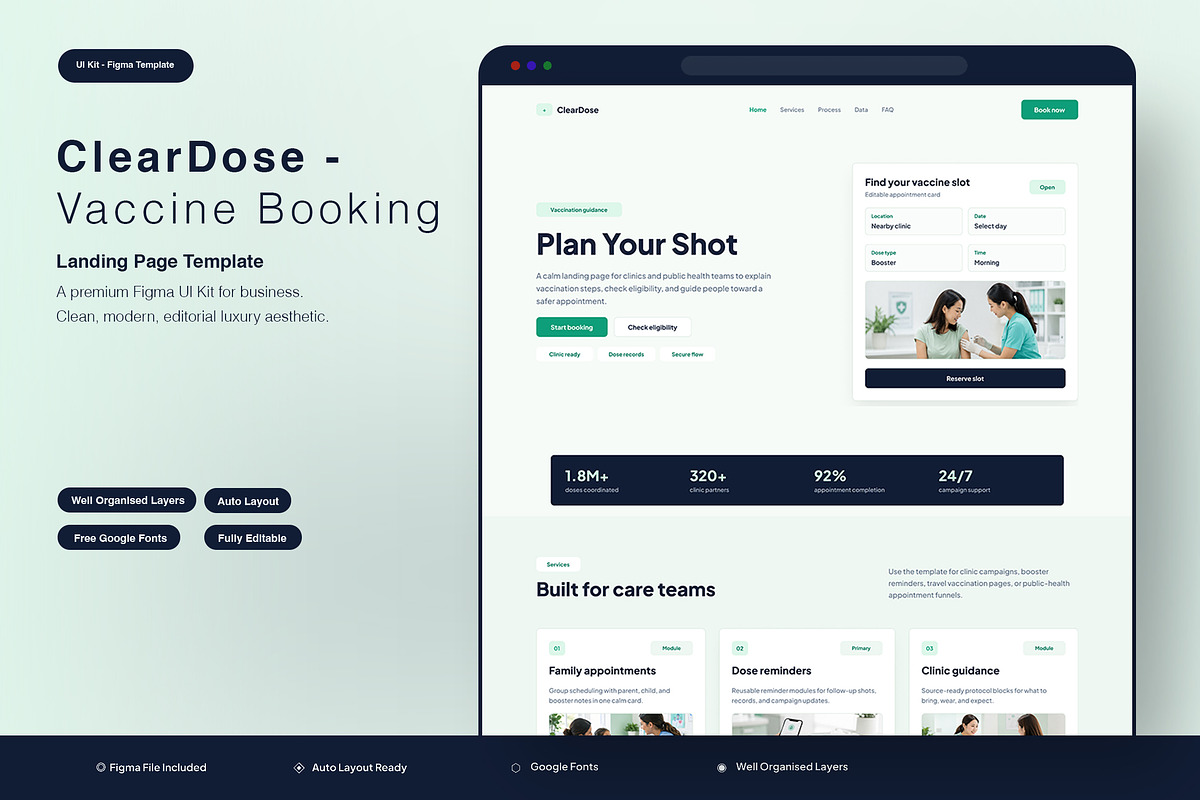 Vaccine Booking Landing Page, an UI Kit Template by Pitchlook.Studio (Photo 1 of 3)