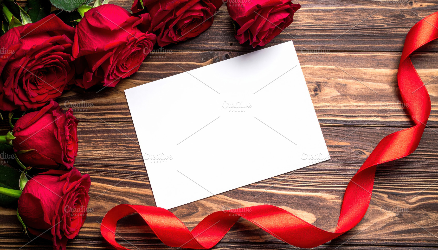 Blank greeting card with red roses and ribbon, a Holiday Photo by Davizro's Market