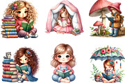 Cute Little Girl Reading Clipart, an Illustration by Designking (Thumbnail 3 of 4)