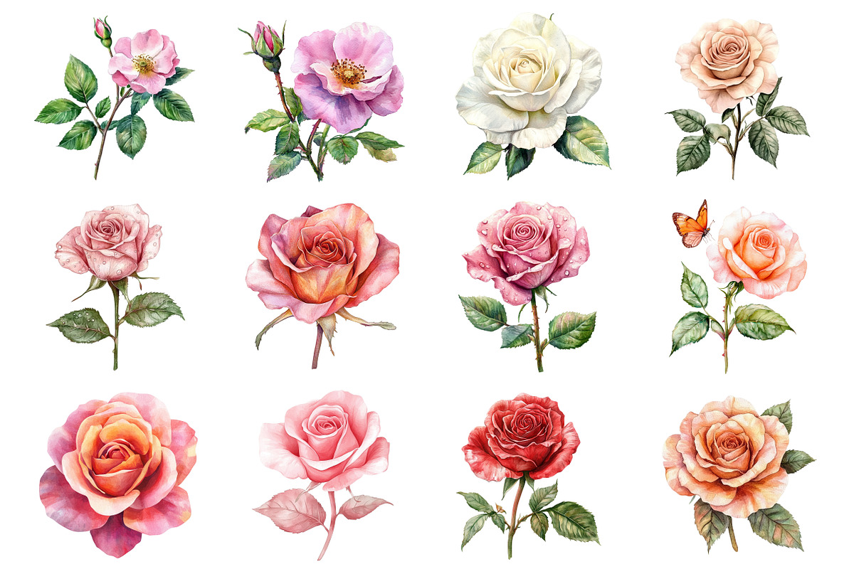 Watercolor Rose Clipart Set, an Illustration by Design Market (Photo 3 of 3)