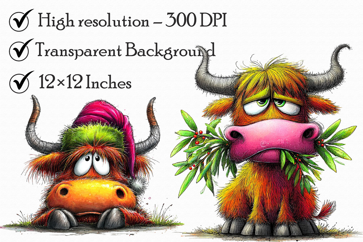 Grumpy Christmas Highland Cow Clipar, an Illustration by Libby Wishes (Photo 7 of 7)
