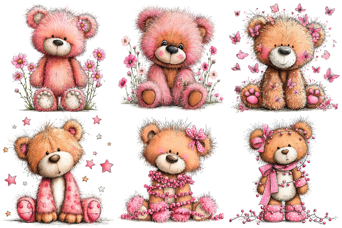Whimsical Teddy Bear Clipart, an Illustration by Pixels.Craft (Photo 4 of 5)
