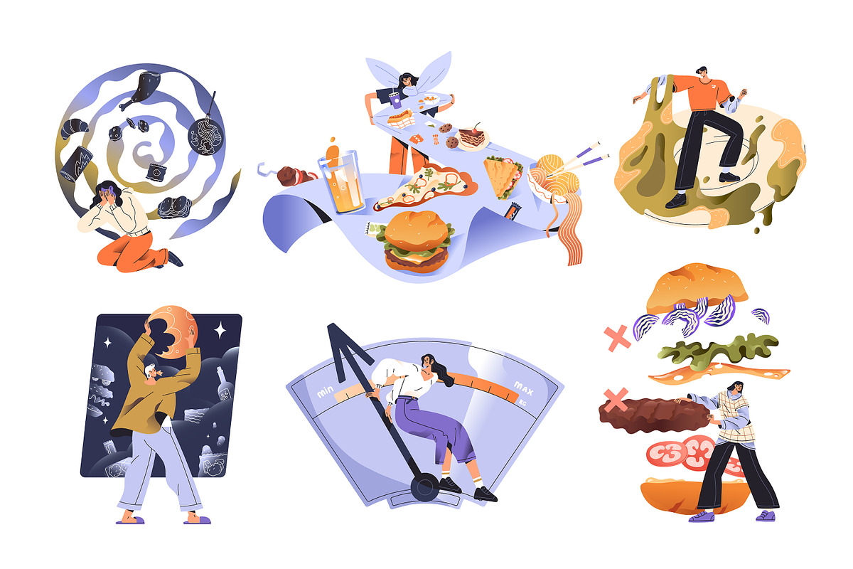 Eating disorders concept set, poster, a Food Illustration by PaperTrident (Photo 1 of 9)