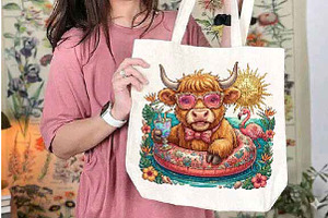 Cute Highland Cow Summer PNG, Funny, an Illustration by Designking