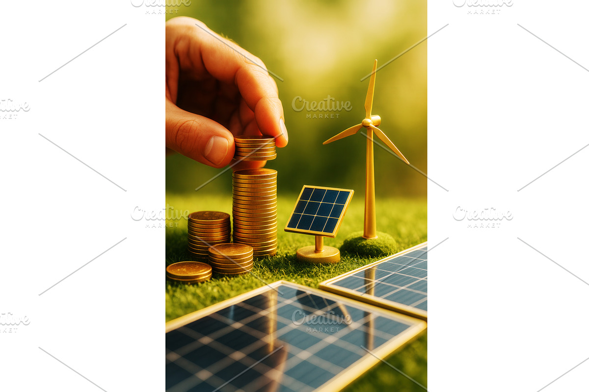 A hand stacking coins next to, a Finance Illustration by Sergey Kotenev