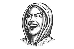 Happy Woman Laughing in Hoodie, a Person Illustration by AlexArt
