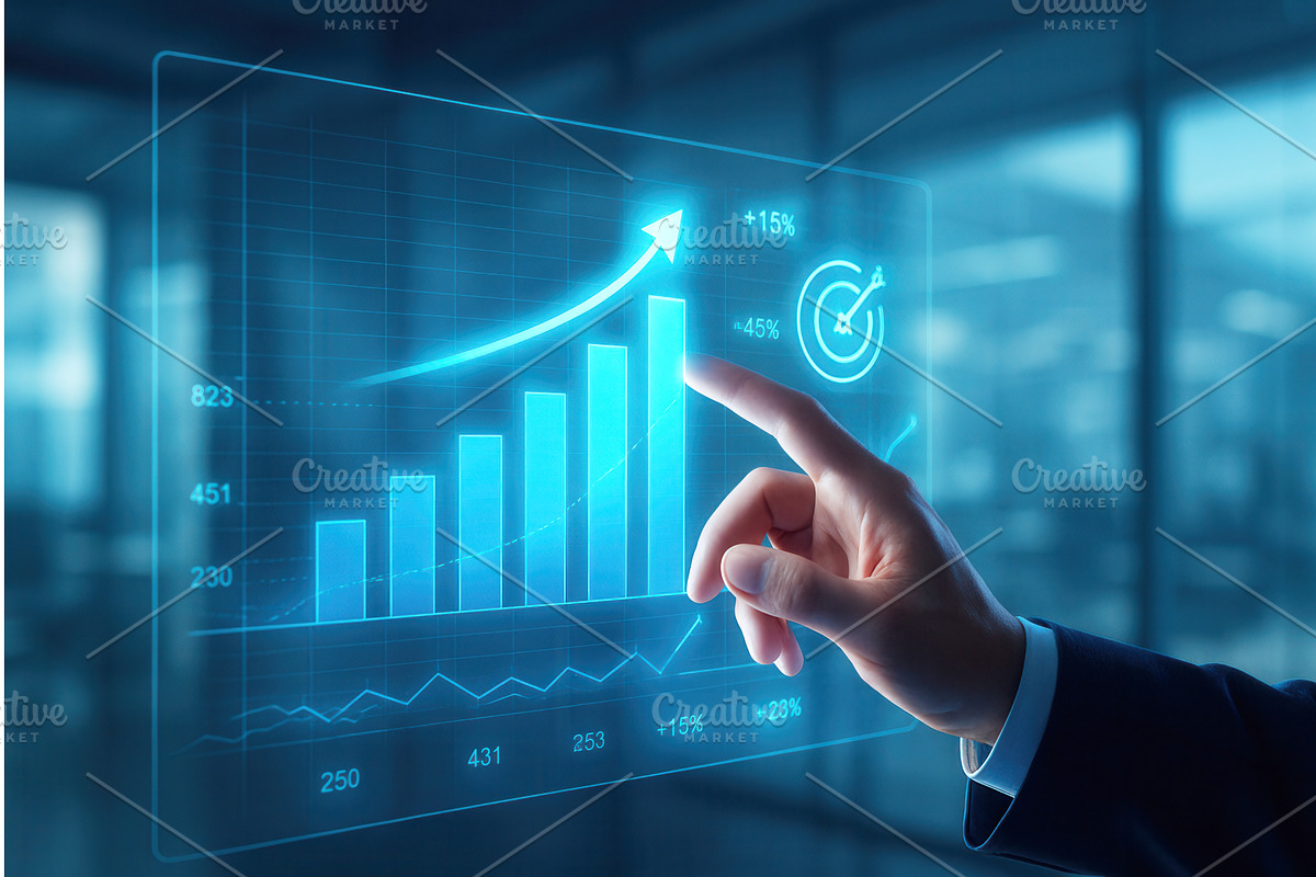 A person interacts with a digital, a Finance Illustration by Sergey Kotenev