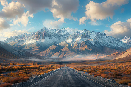 A winding dirt road leading towards, a Photo by LOGOCREATIVE