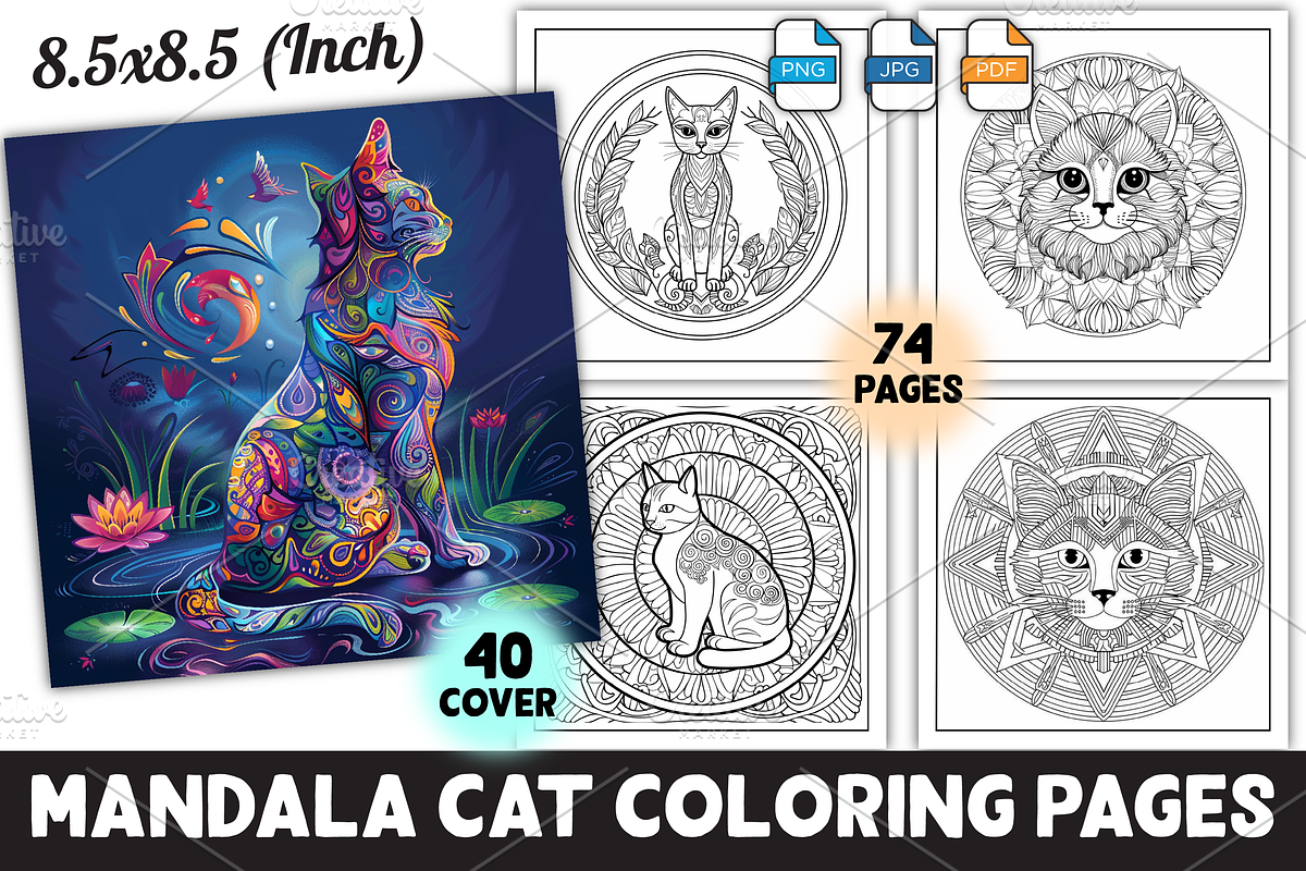 Mandala Cat Coloring Pages, an Animal Illustration by Design Station (Photo 1 of 5)