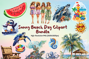 Sunny Beach Day Clipart Bundle