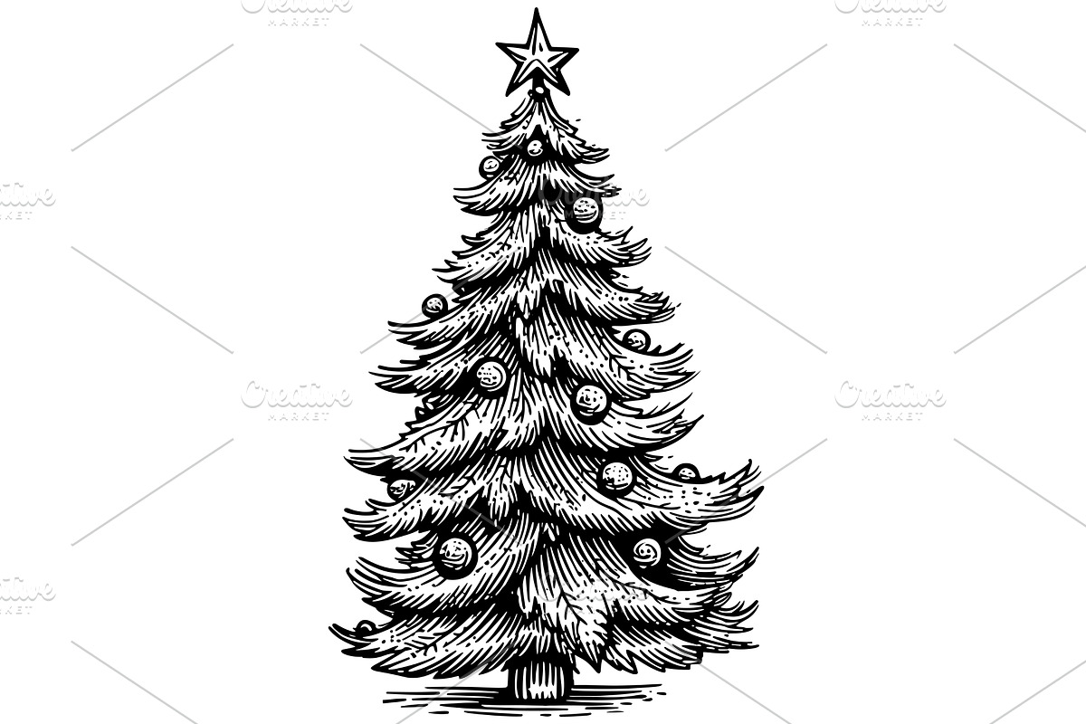 Christmas Tree Woodcut, an Object Illustration by Malchev