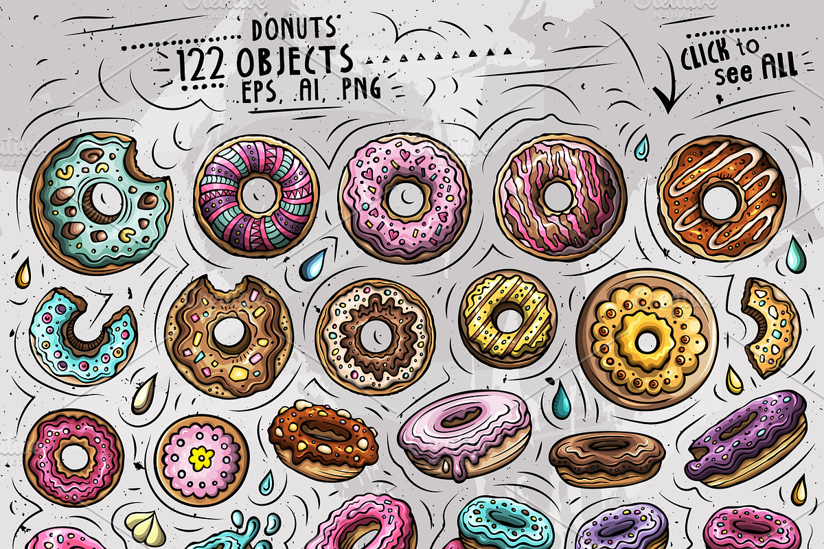 Donuts Cartoon Vector Objects Set, an Object Graphic by BALABOLKA (Photo 2 of 4)