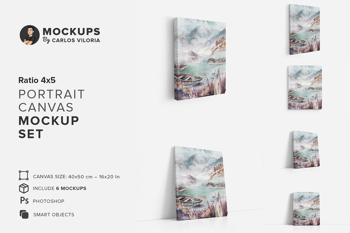 Canvas Ratio 4x5 Mockup Set, a Print Template by Mockups by Carlos Viloria (Photo 1 of 11)