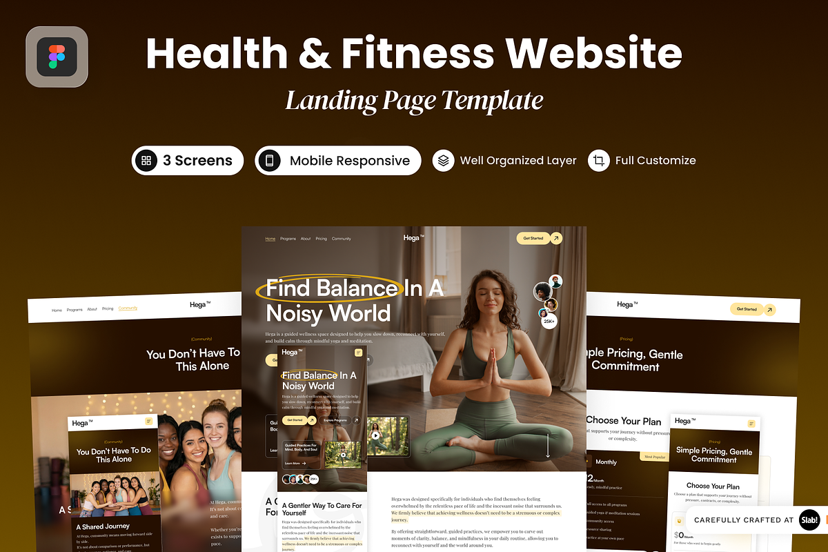 Hega - Health and Fitness Website, a Landing Page Template by SLAB! Design (Photo 1 of 5)