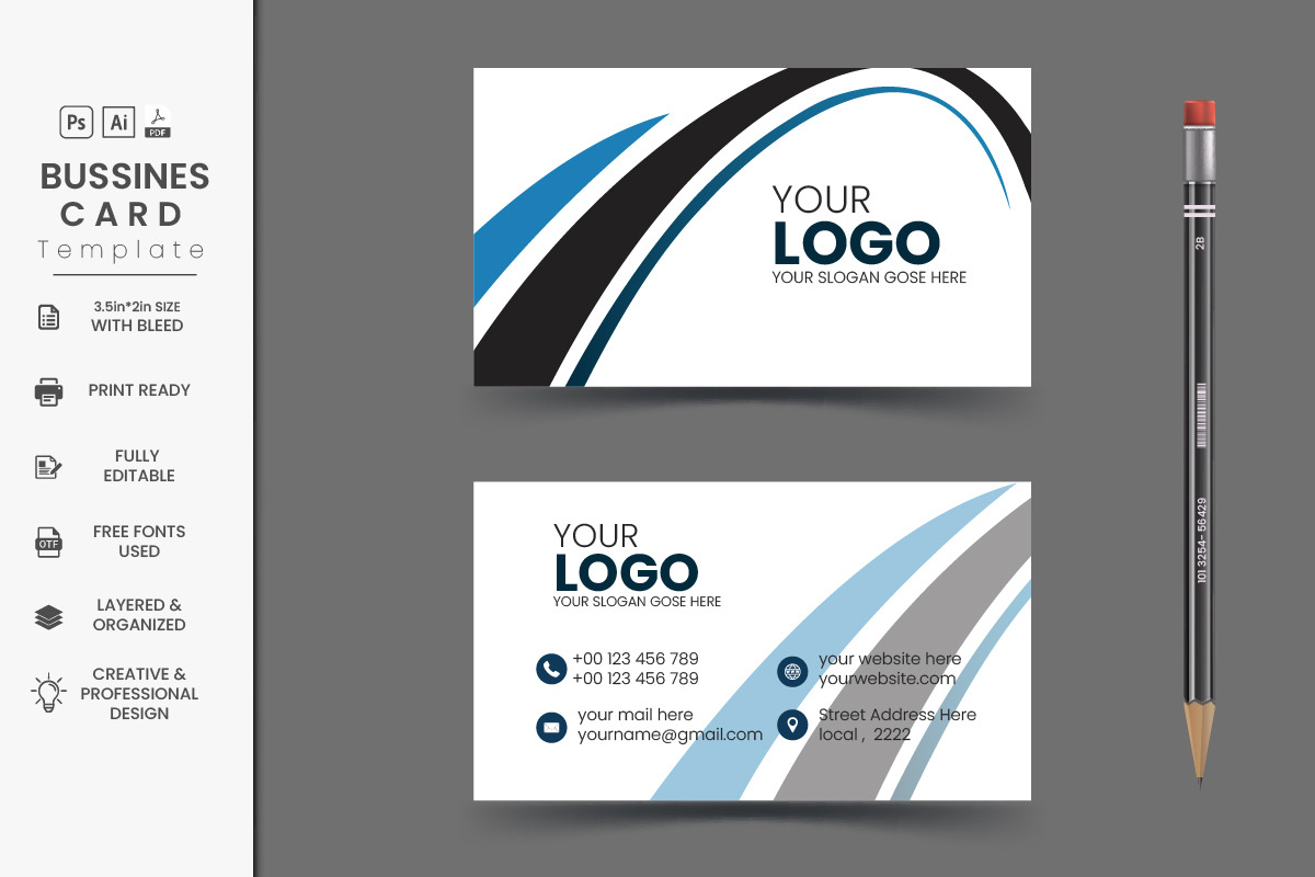 Modern professional business card, a Business Card Template by DESIGNSKIT (Photo 2 of 4)
