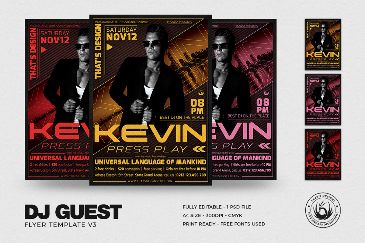 DJ Guest Flyer Template V3, a Flyer Template by ThatsDesignArt (Photo 2 of 9)