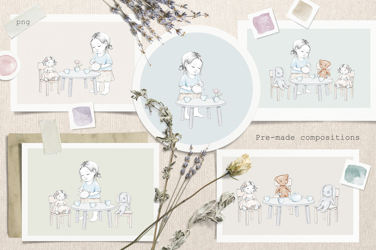 Anna & her toys - set of illustrations