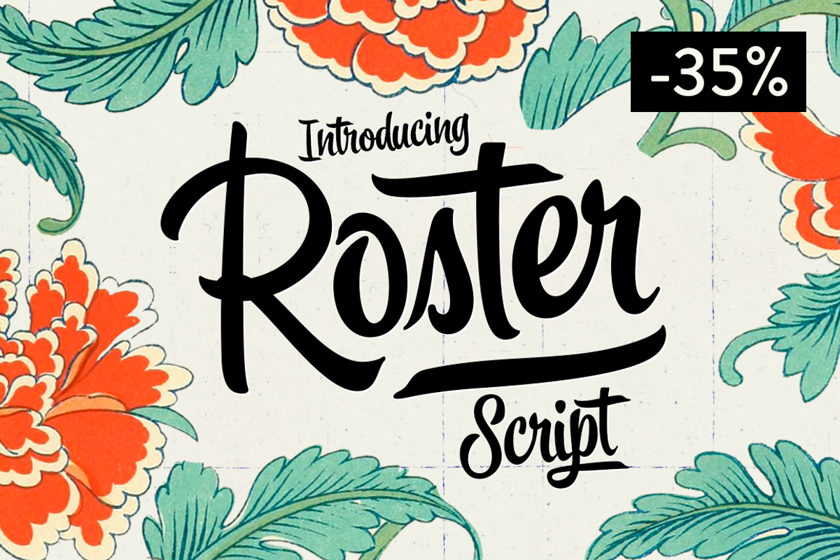 Roster Script + Extras (35% OFF), a Script Font by Fenotype (Photo 1 of 20)